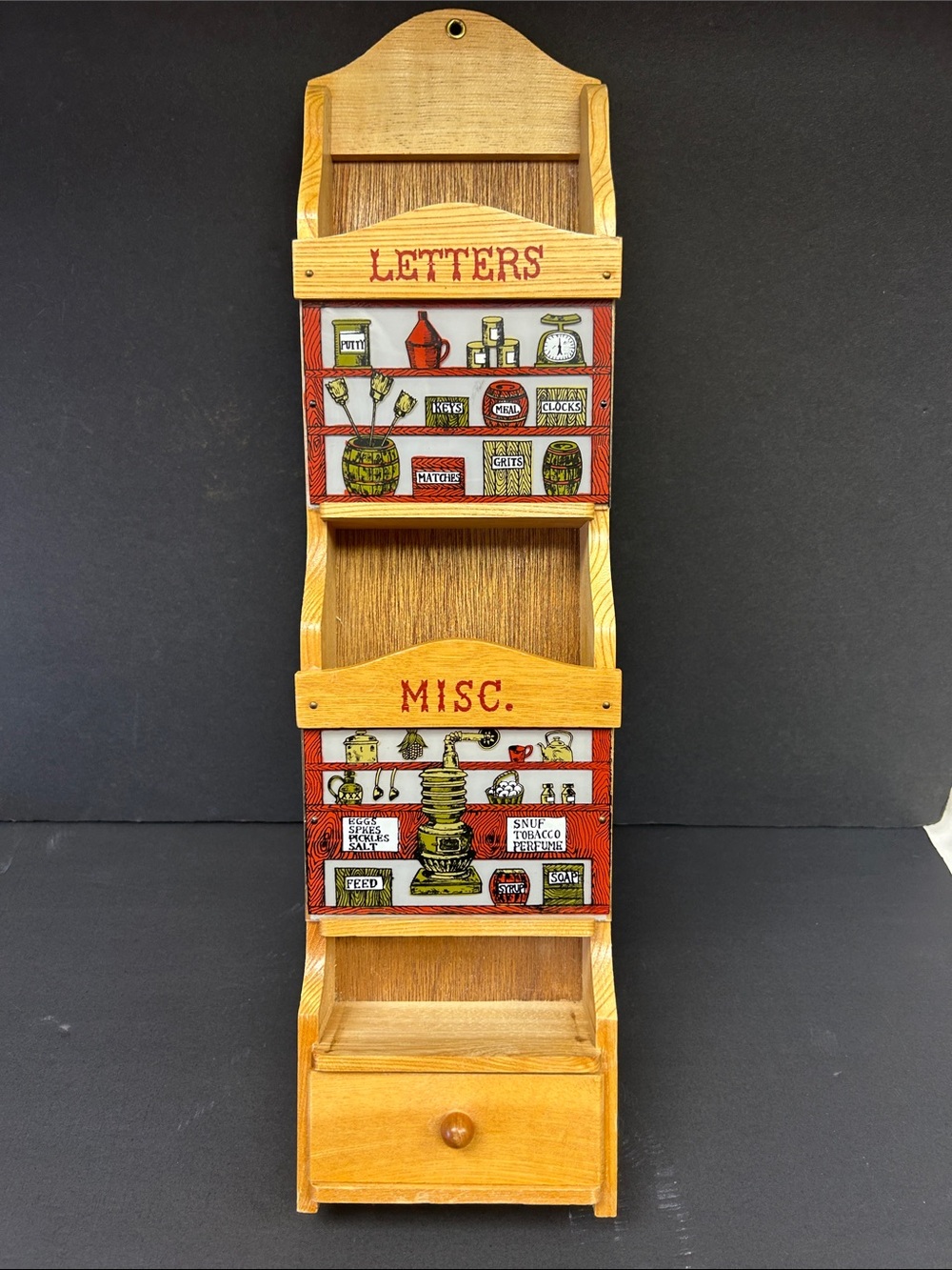 Vintage 1960’s Old Country Store themed 20 x5 wooden mail / letter holder